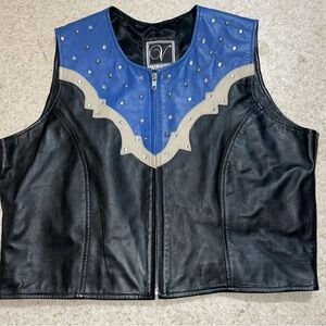 Valencia xl Blue and Black Leather Vest with Studs